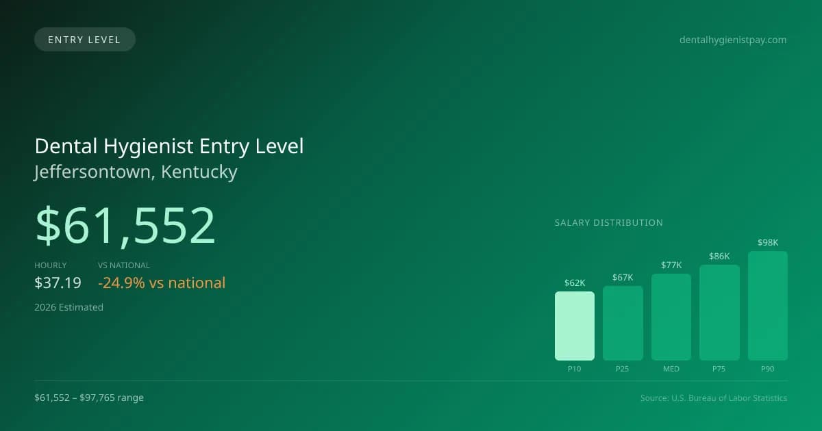 Dental Hygienist Entry Level Salary in Jeffersontown, KY — 2026 est., based on 2025 BLS