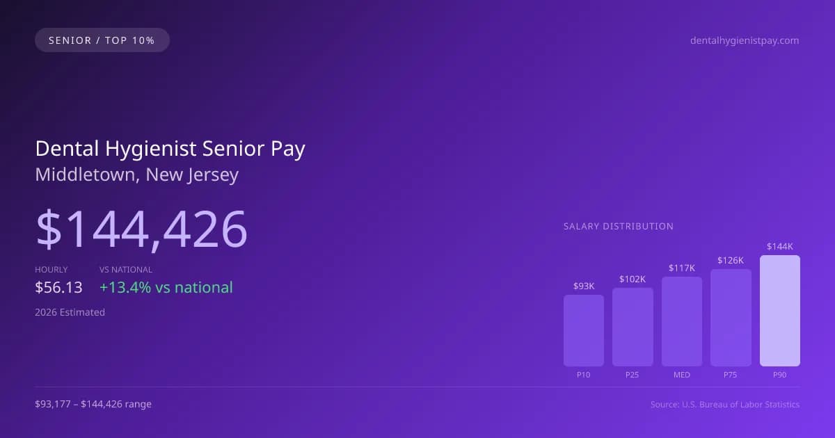 Dental Hygienist Senior Salary in Middletown, NJ — 2026 est., based on 2025 BLS