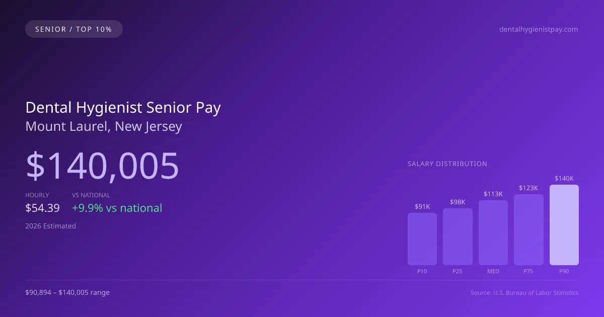 Dental Hygienist Senior Salary in Mount Laurel, NJ — 2026 est., based on 2025 BLS