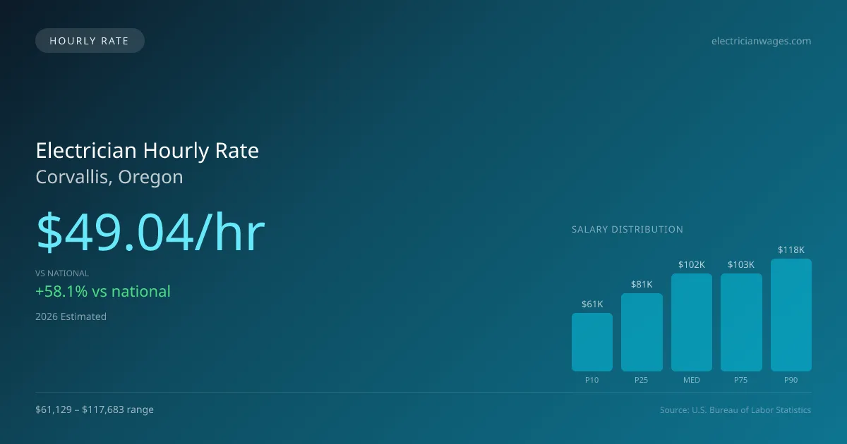 Electrician Hourly Rate in Corvallis, OR — 2026 est., based on 2025 BLS