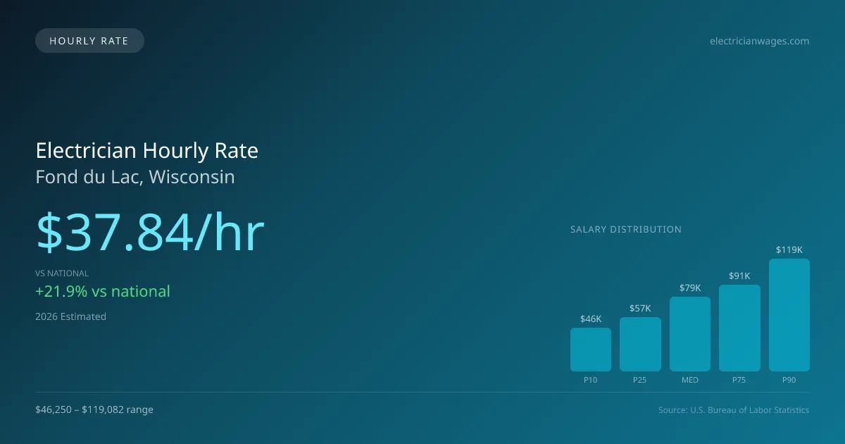 Electrician Hourly Rate in Fond du Lac, WI — 2026 est., based on 2025 BLS