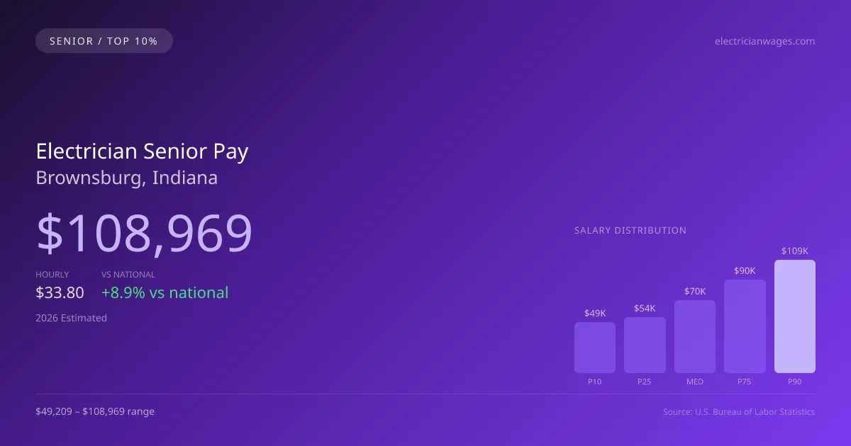 Electrician Senior Salary in Brownsburg, IN — 2026 est., based on 2025 BLS