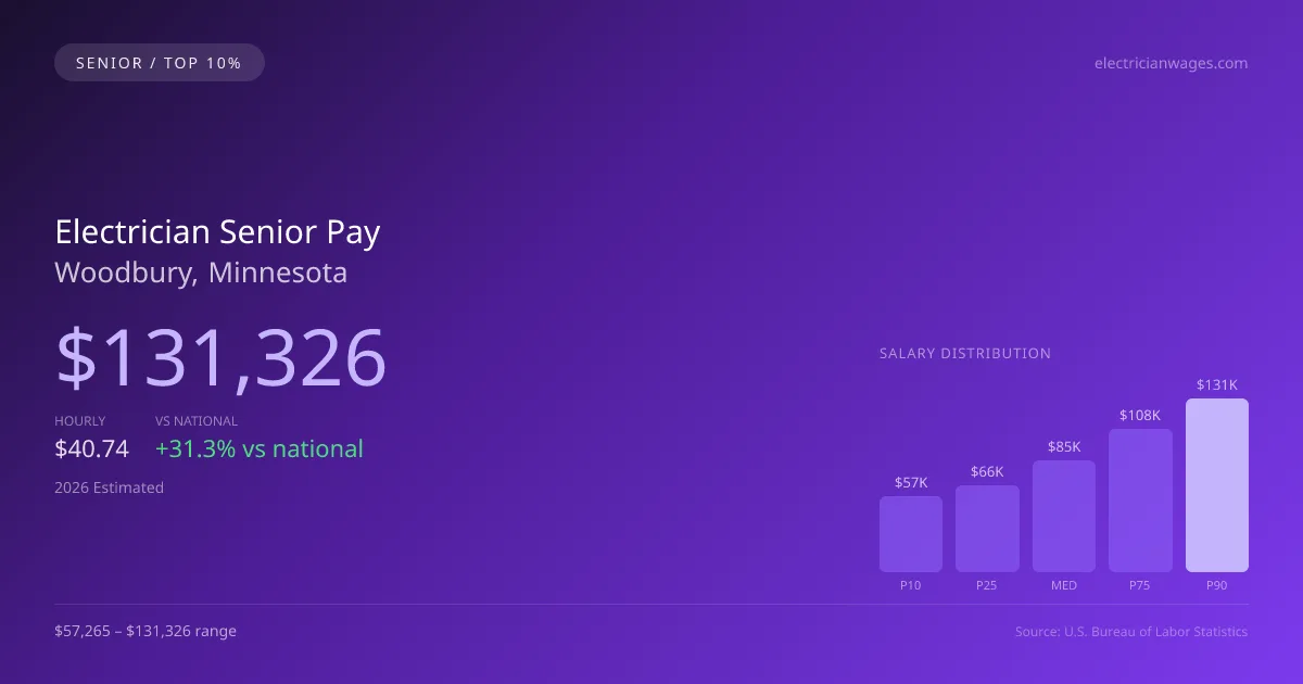 Electrician Senior Salary in Woodbury, MN — 2026 est., based on 2025 BLS