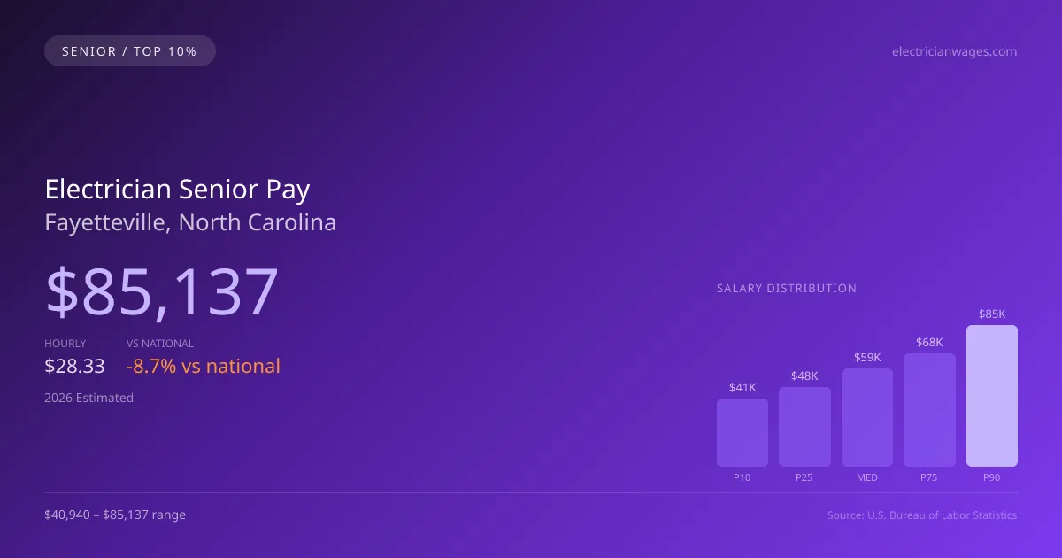 Electrician Senior Salary in Fayetteville, NC — 2026 est., based on 2025 BLS